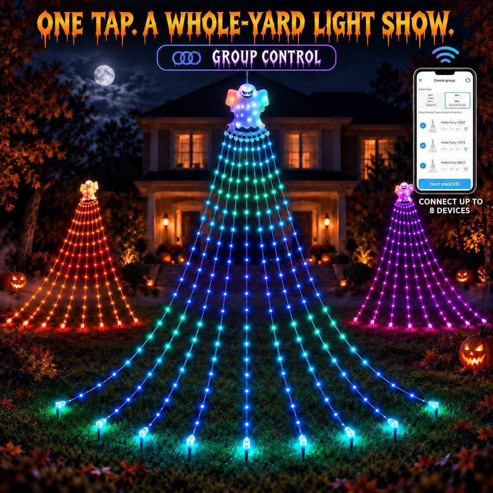 17FT RGB-IC Halloween String Lights Outdoor with Ghost Topper