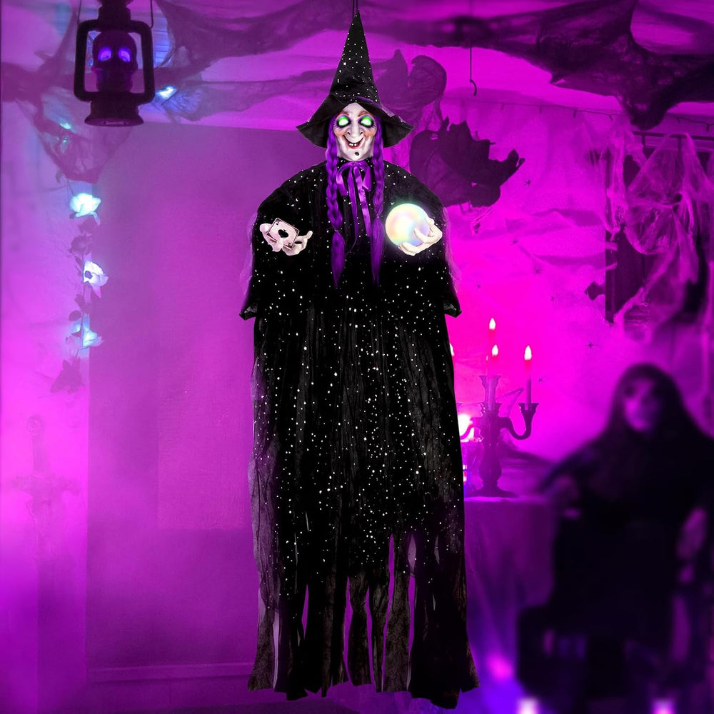 71โ Halloween Hanging Talking Animatronics Witch with Sound Activated