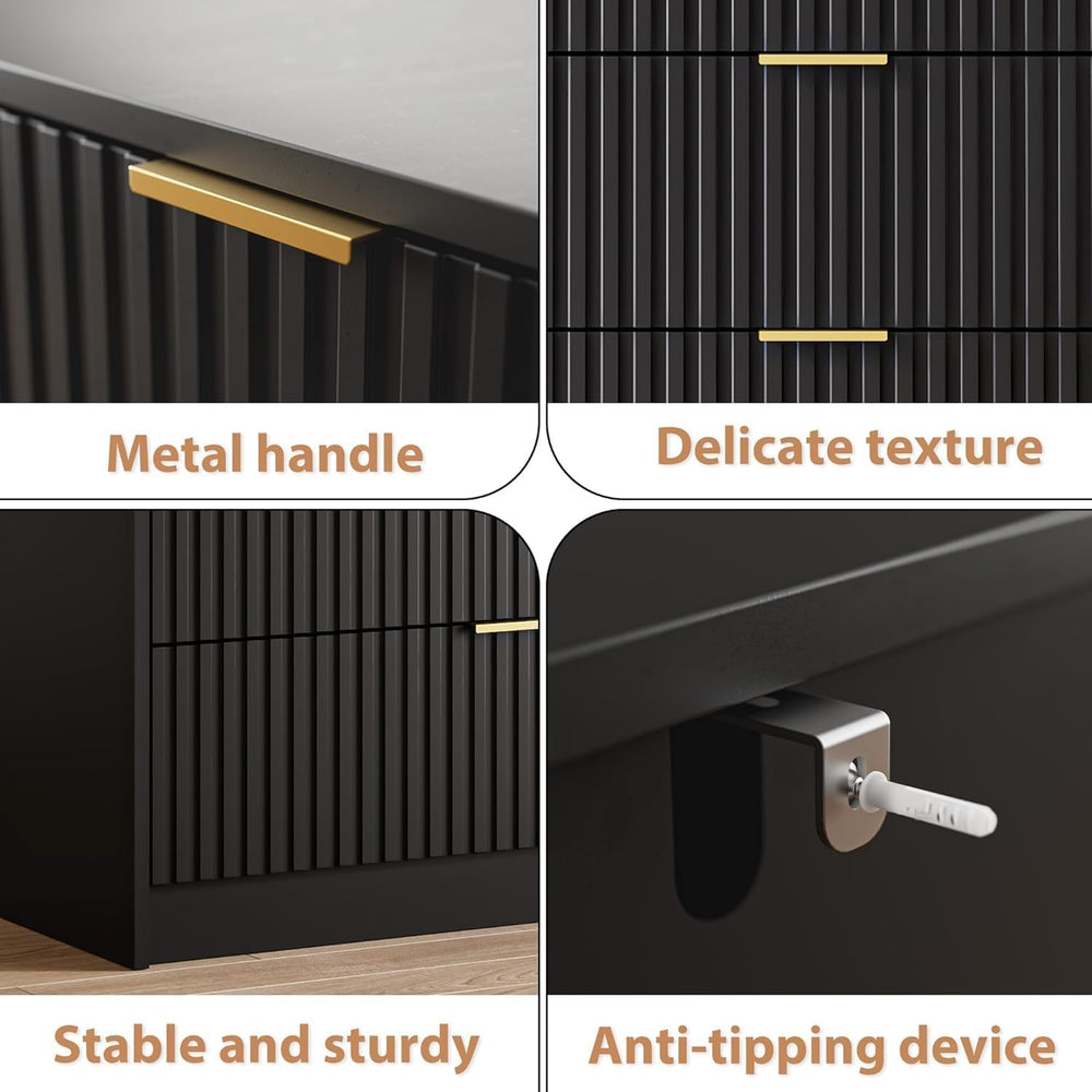 Black 3-Piece Bedroom Set, 6-Drawer Dresser & 2-Drawer Nightstands