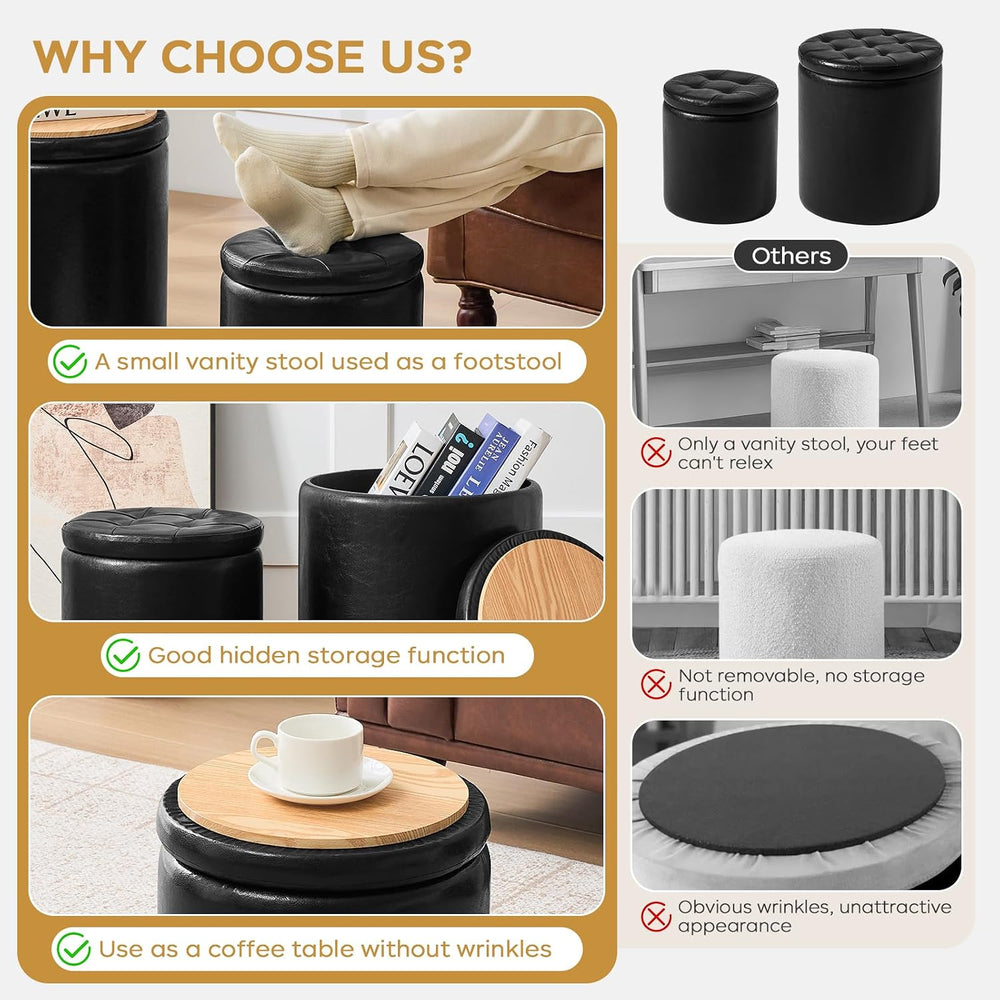 oakvivo Round Ottoman with Storage Set of 2, 12.6" W x 14.17" H &am...