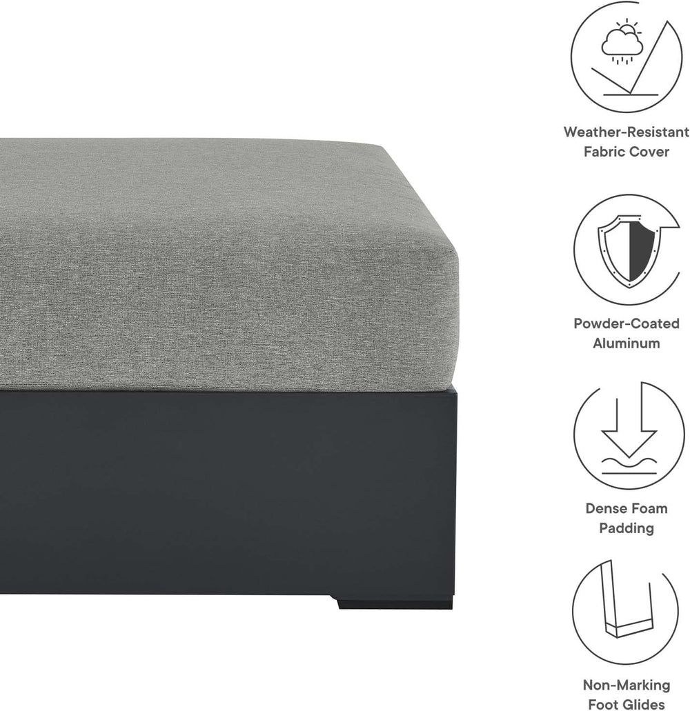 Modway Tahoe Aluminum Ottoman Gray with Weather-Resistant Cushion-Ideal as Ou...
