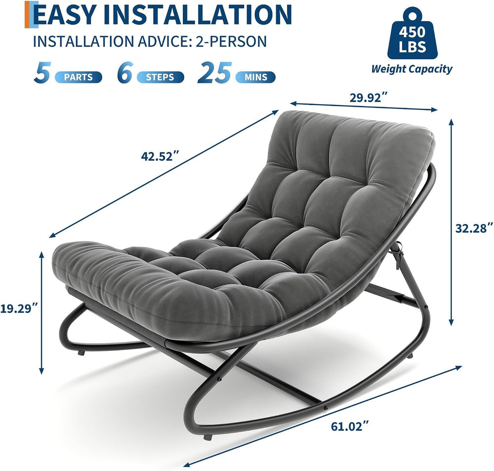 IDEALHOUSE Outdoor Rocking Chair with Metal Frame, Adjustable Papasan Rocker,...