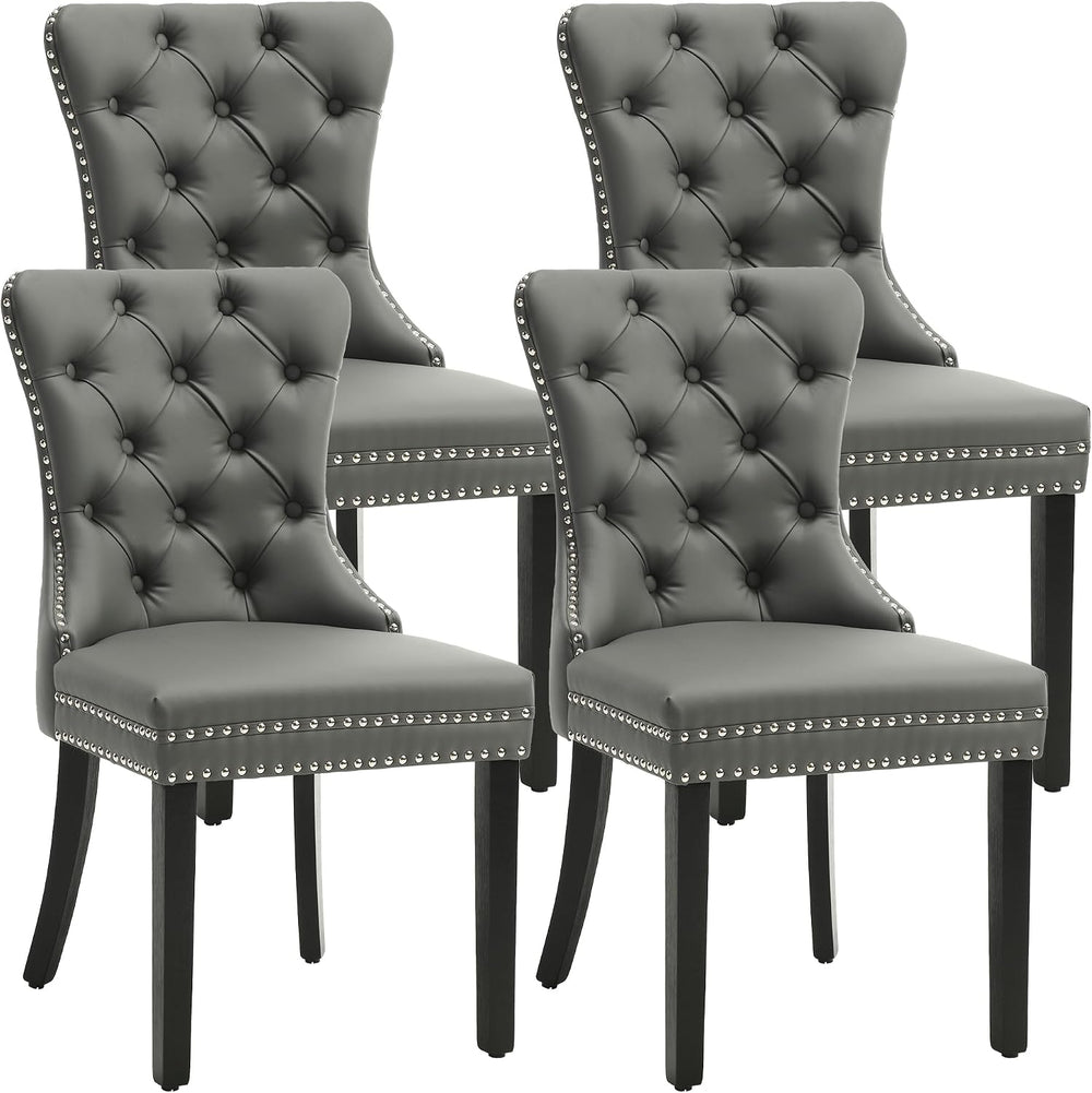 KCC Faux Leather Dining Chairs Set of 4, Upholstered High-end Tufted Dining R...