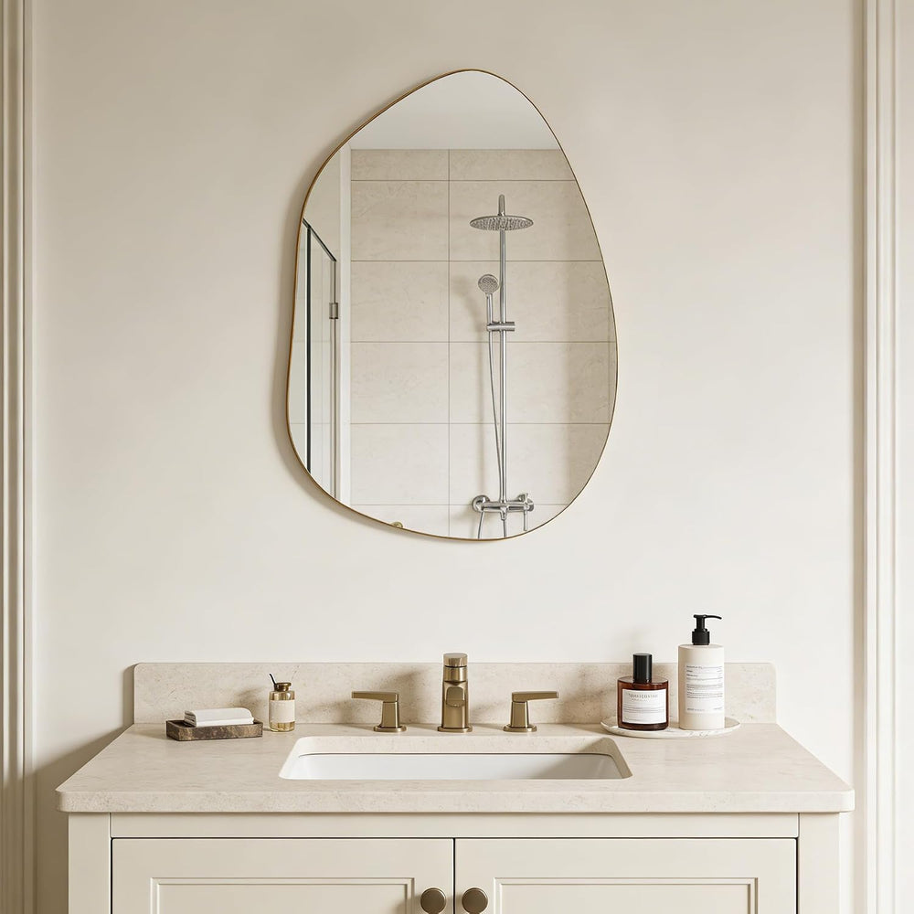 Irregular Asymmetrical Wall Mirror, 28x20 Inch Gold Bathroom Mirror