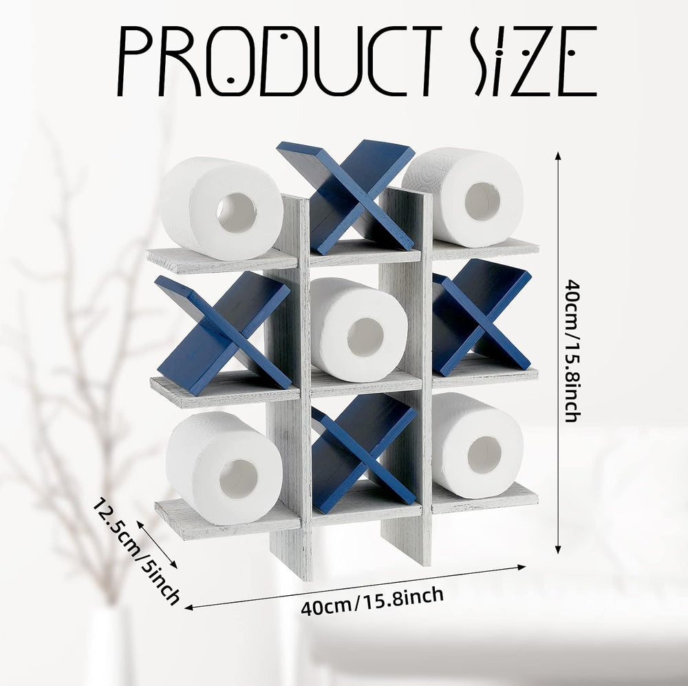 Weysat Tic Tac Toe Toilet Paper Holder,Retro White, Blue