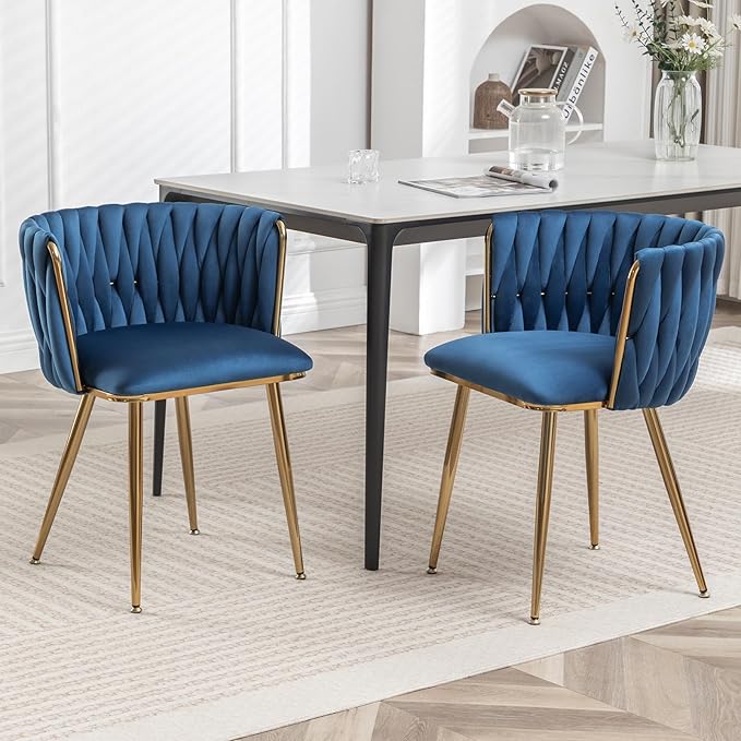 Velvet Dining Chairs Set of 2, Modern Upholstered Dining Chairs with Gold Met...