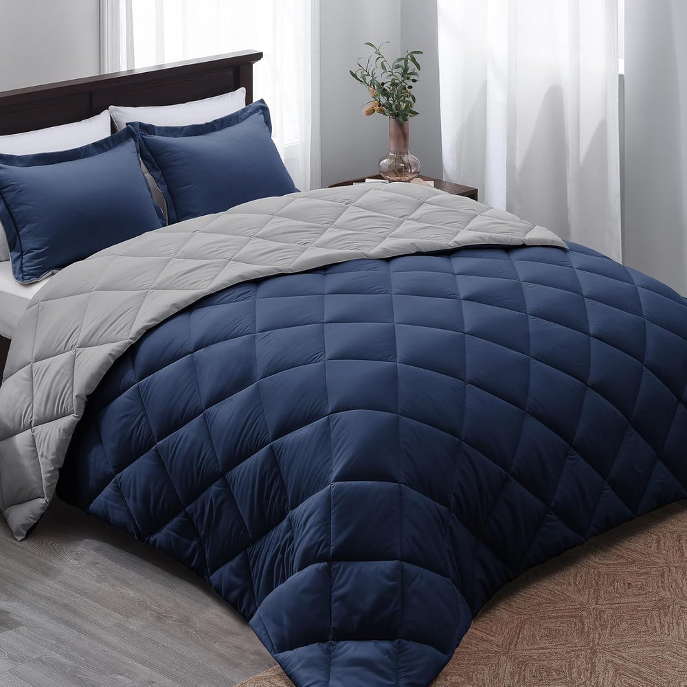 Basic Beyond Queen Comforter Set - Navy Blue Comforter Set Queen Size, Revers...