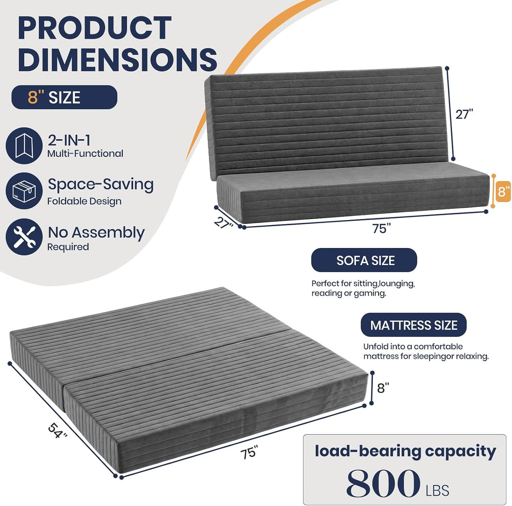 8 Inch Futon Mattress Full Size, Foldable Futon Floor Sofa Bed for Home,Guest...