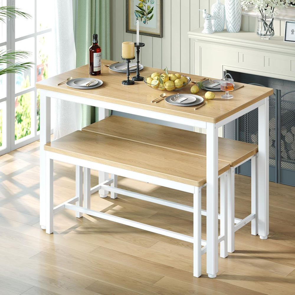 Tatub Dining Table Set for 4, 3-Piece Kitchen Table with 2 Benches, Space-Sav...