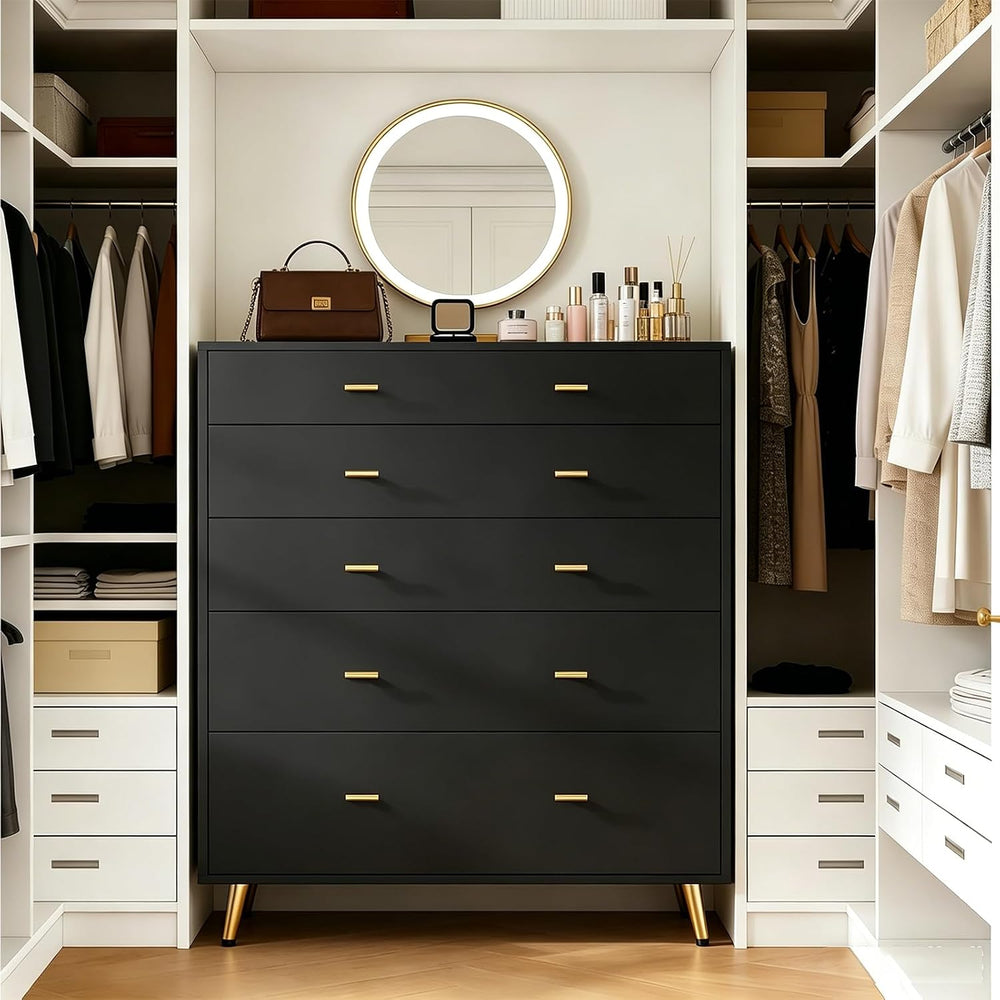 Closet Island with Drawers, Glass Top, LED Lights, Black