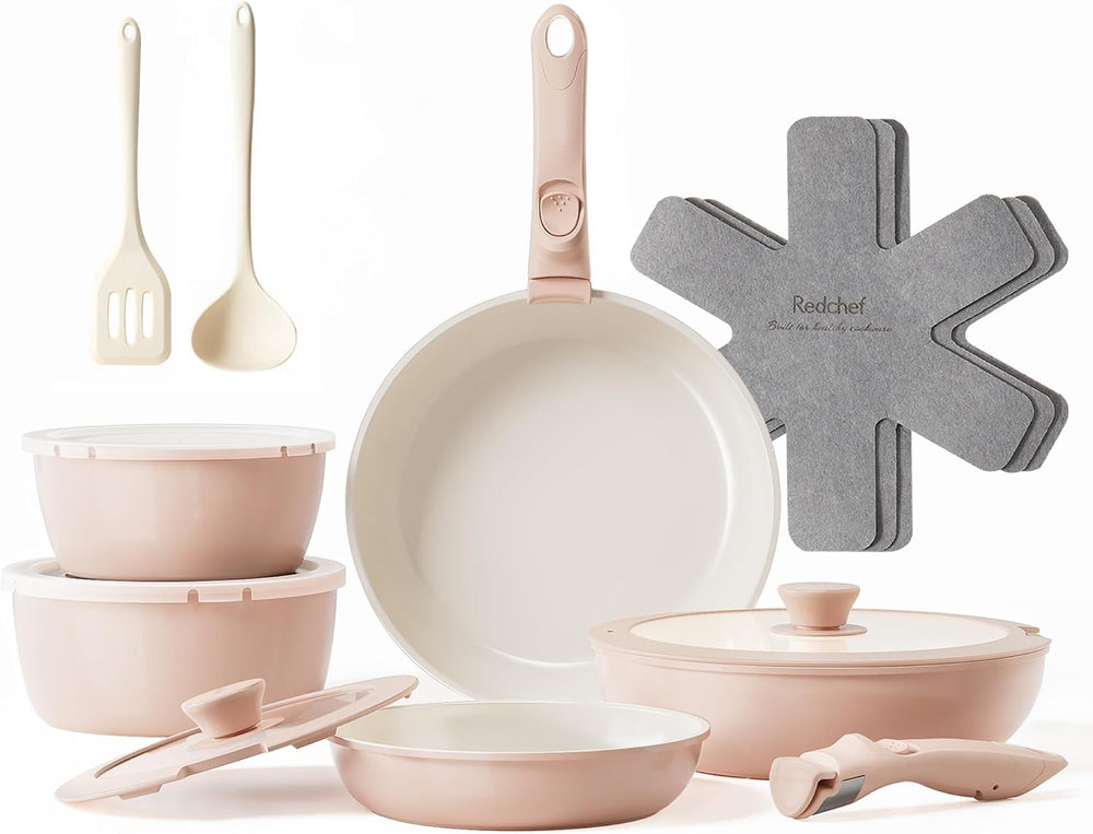 Redchef 16pcs Ceramic Pots and Pans Set Non Stick, Nonstick Kitchen Cookware Set