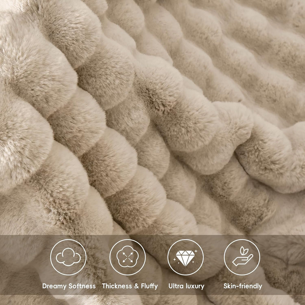 PHF Warm Faux Fur Throw Blanket, Ultra Soft Cozy, 50"x60", Oak