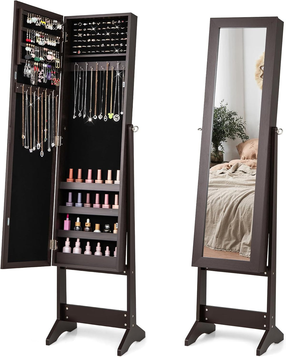 COSTWAY Jewelry Armoire Cabinet, Standing Jewelry Organizer with Full-length ...