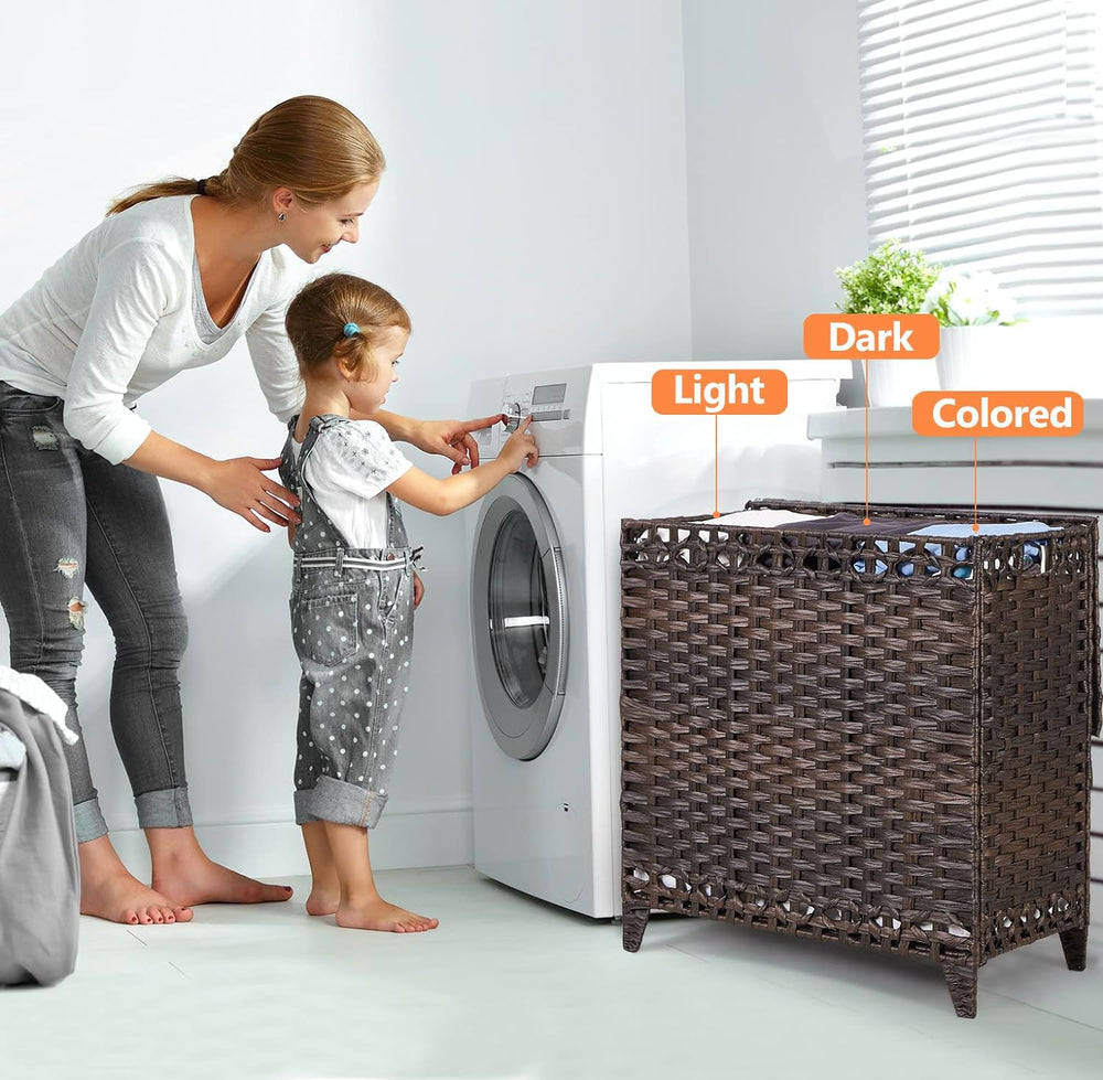 Laundry Hamper with 3 Removable Liner Bags; 132L Handwoven Rattan Laundry Bas...