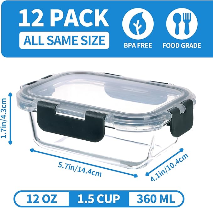 GULFLIN 24-Piece Small Glass Food Storage Containers