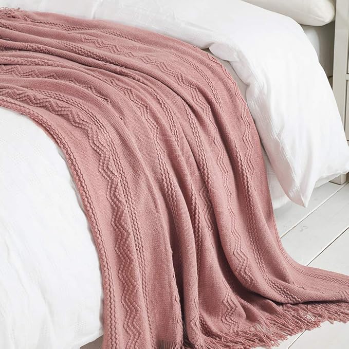 BOURINA Coral Pink Throw Blanket 50 x90 Inches Textured Solid Soft Sofa Throw