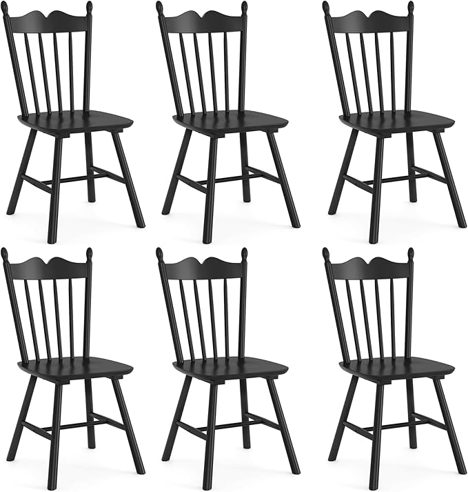LUE BONA Black Dining Chairs Set of 6, Windsor Wooden Dining Chair with Thick...