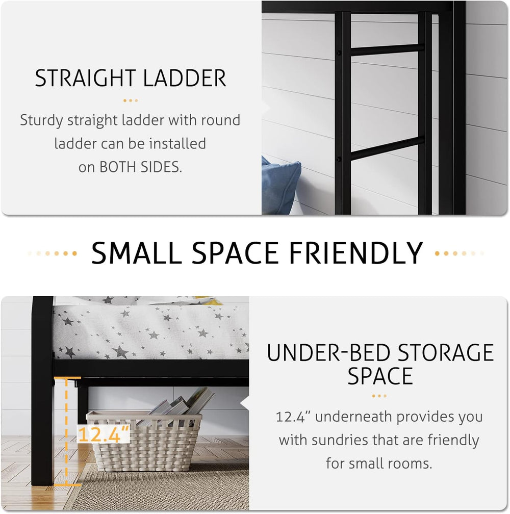 SHA CERLIN Bunk Bed Twin Over Full Size with Ladder and Guardrail,Black