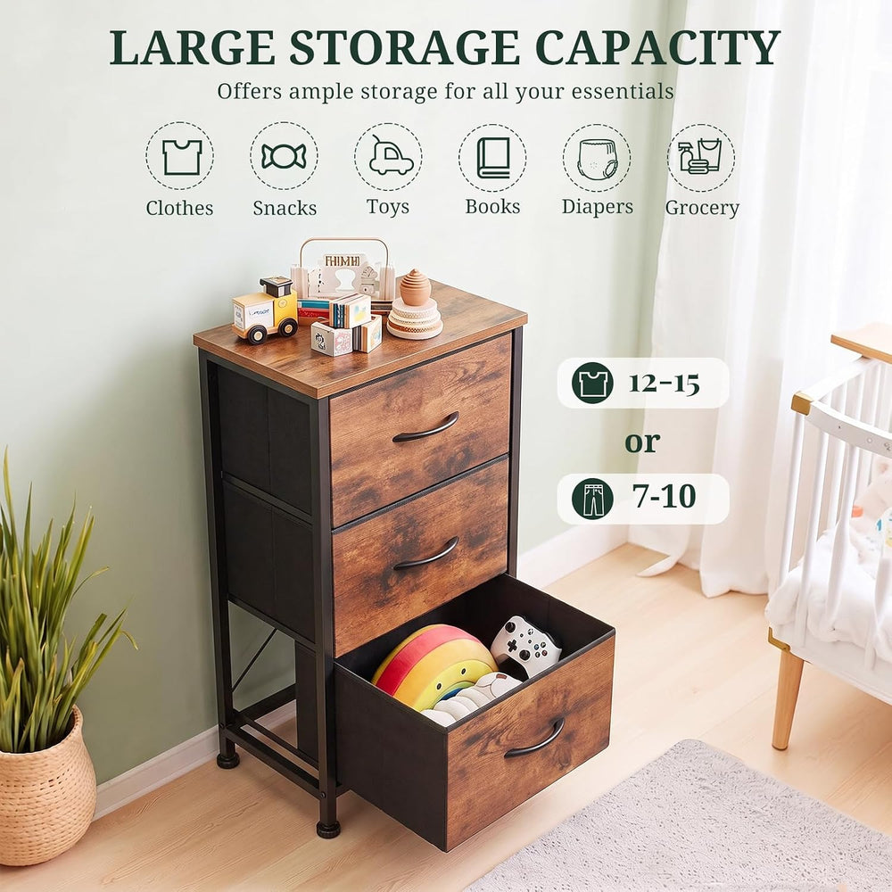 3 Drawers Dresser for Bedroom Fabric Storage Tower with Wooden Top