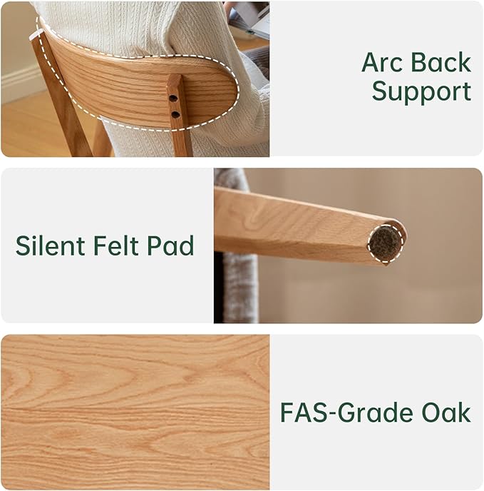 100% Solid Oak Dining Chairs, Mid Century Modern Dining Chair with Curved Bac...