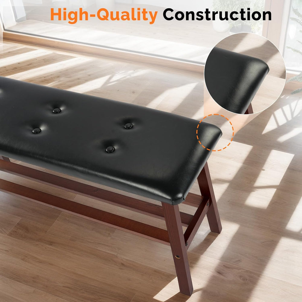 VINGLI Padded Solid Wood Dining Table Bench with Shoe Rack Storage Walnut