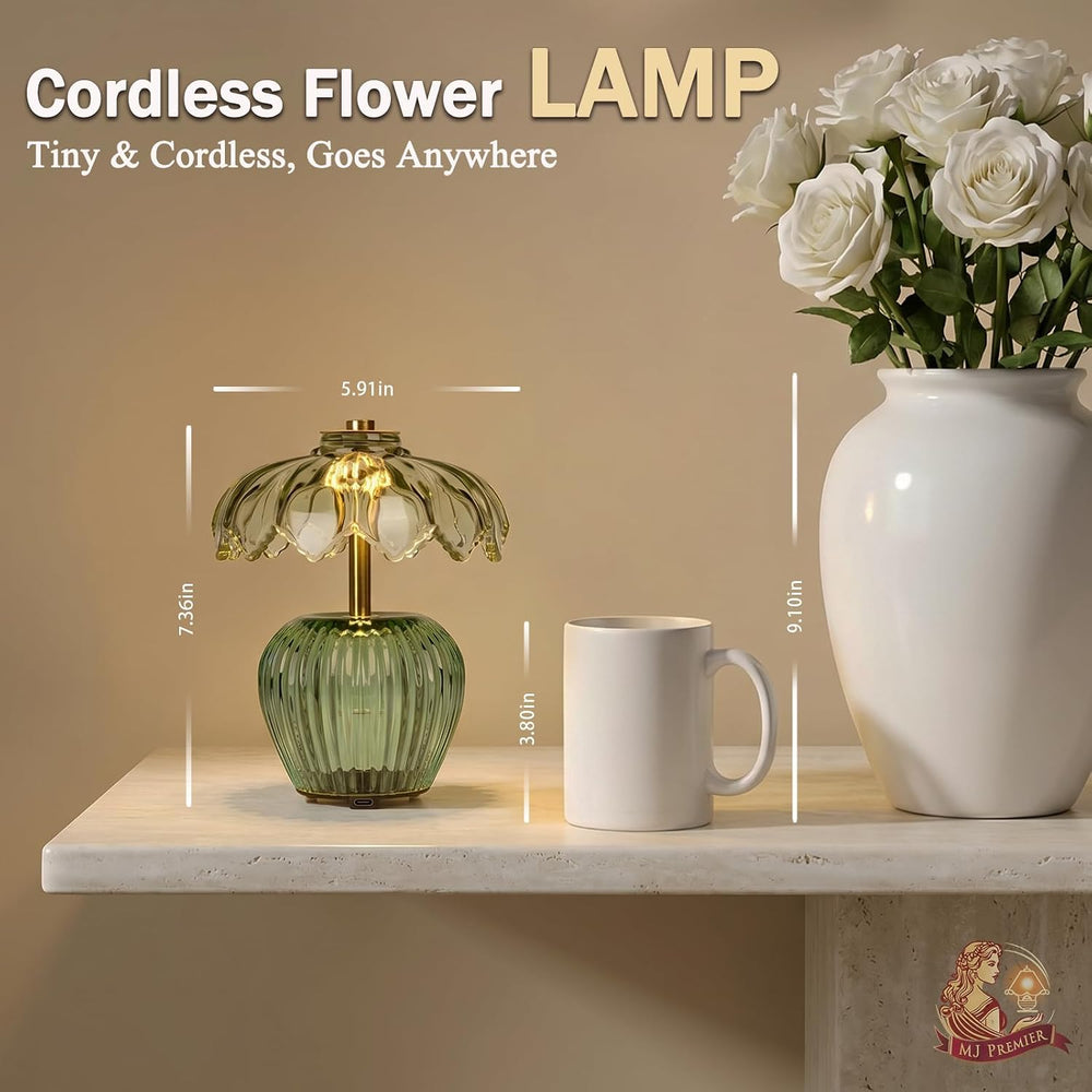 MJ PREMIER Rechargeable Table Lamp, Small Cordless Lamp with Timer, Green