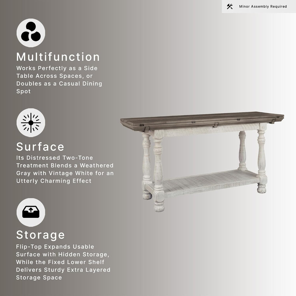 Signature Design by Ashley 1-Piece Farmhouse Sofa Table, Flip Top