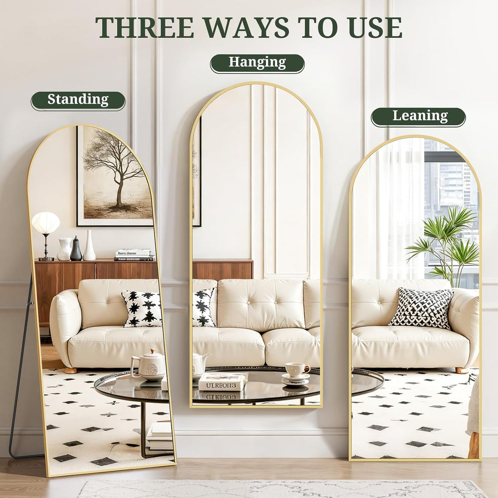 Mirror Full Length 64"x21", Arched Full Body Floor Mirrors with Stand