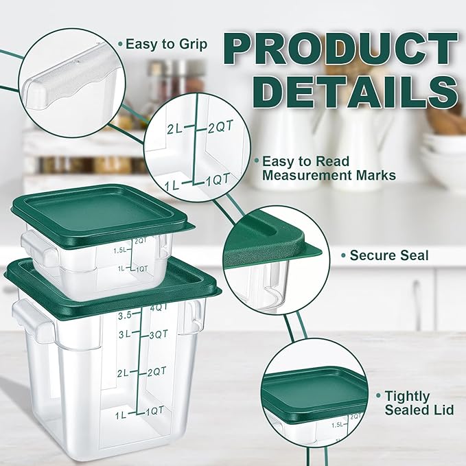 4 Pack 2QT & 4QT Food Storage Containers
