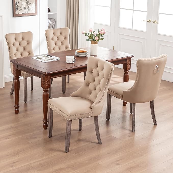 Kiztir Velvet Dining Chairs Set of 4, Upholstered Dining Chairs with Ring Pul...