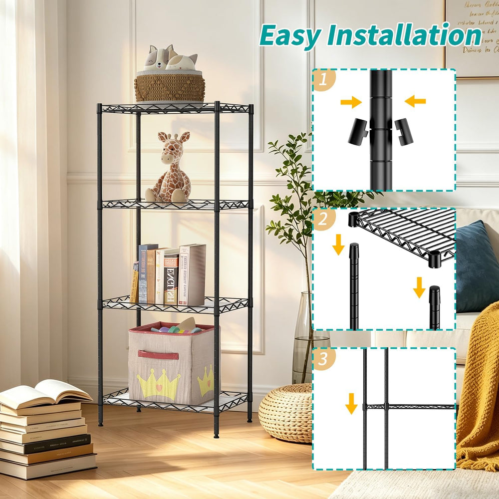BestOffice | 4-Tier Wire Shelf | 12" x 18" x 44 | Black