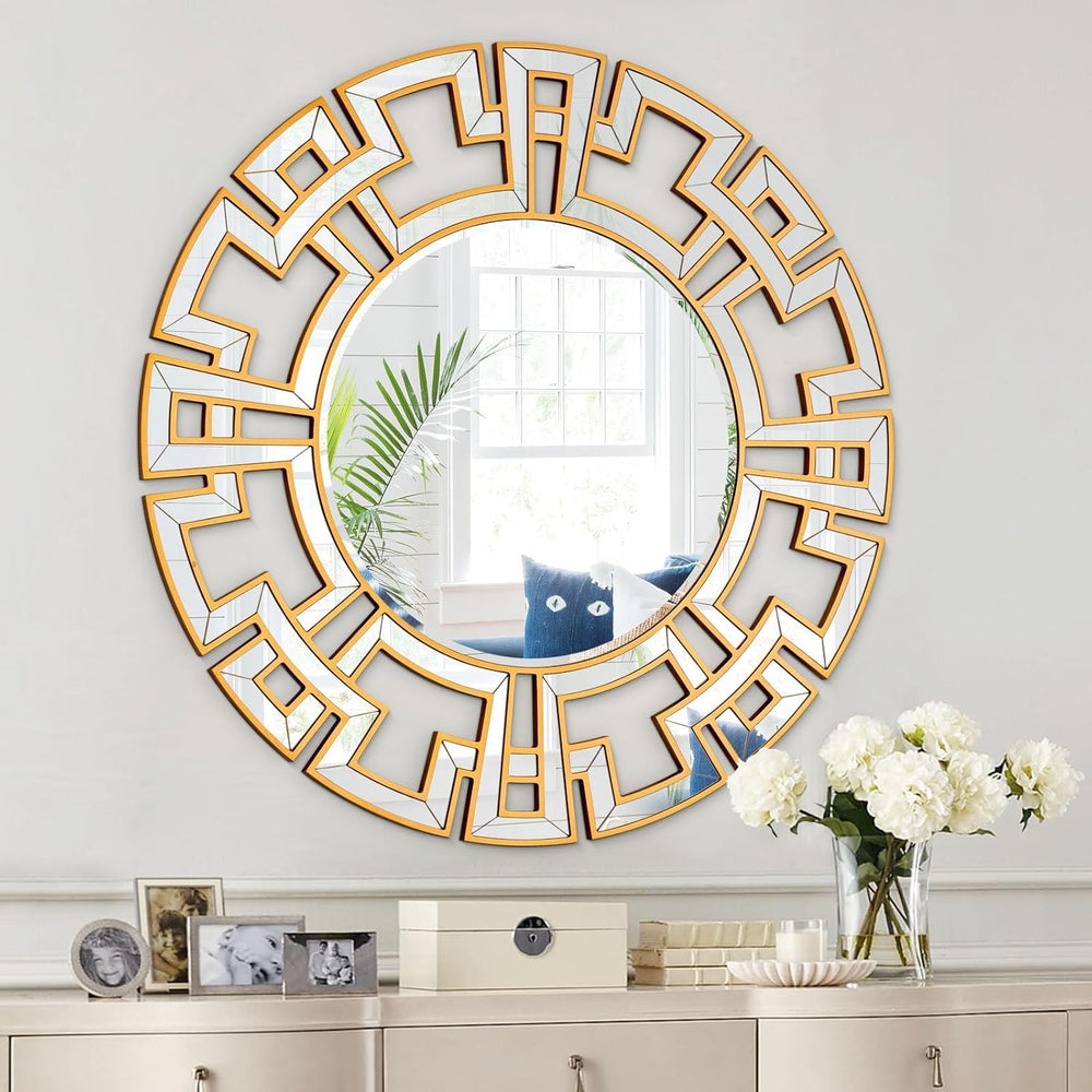 Chende Gold Mirrors for Decor, 32'' Round Wall Mirror with Beveled Gl...