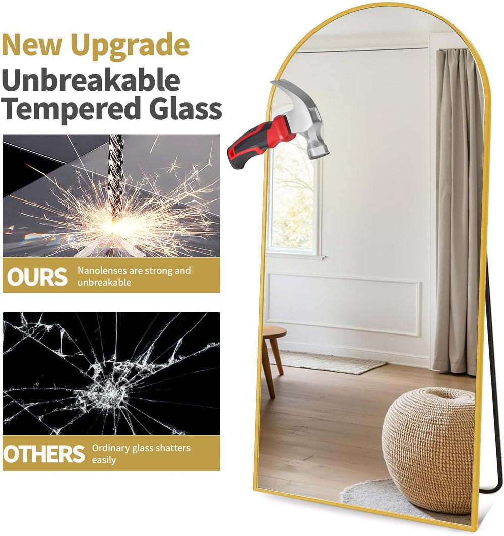 Arched Full Length Mirror, 70"x26" Free Standing Floor Mirror, Gold