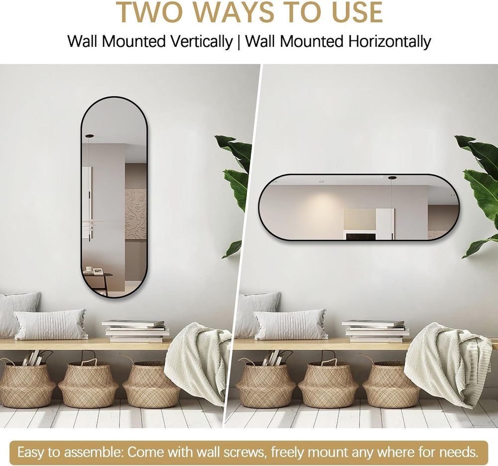 Niccy Oval Full Length Mirrors, Long Wall-Mounted Mirror, Black, 48"ร16&...