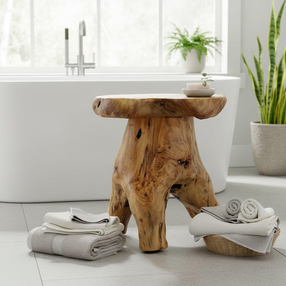 WELLAND Natural Cedar Stump Stool, Live Edge Mushroom Side Table, 14" H
