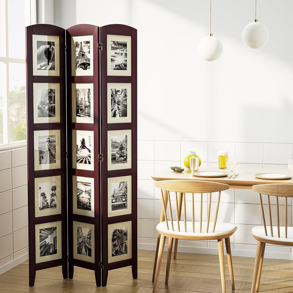 SZQINJI 3 Panel Photo Room Divider Screen, Walnut