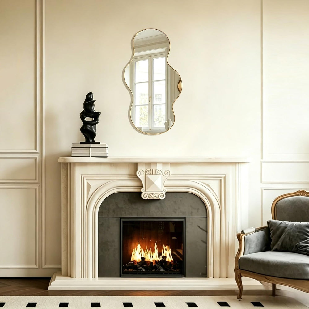 Irregular Wall Mirror,31x17 inch Gold Asymmetrical Mirror, Wall Mounted Mirro...