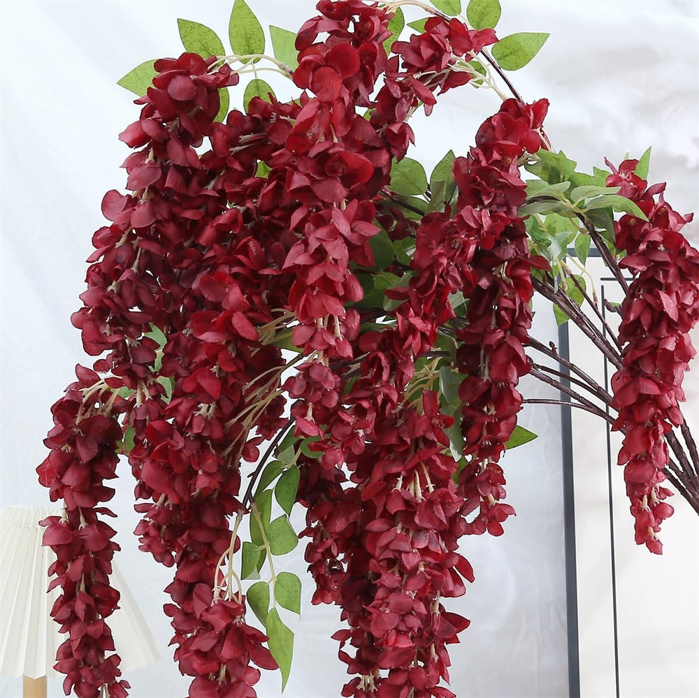 4pcs 47.2in Artificial Fake Wisteria Hanging Flower Garland Silk(crimson)