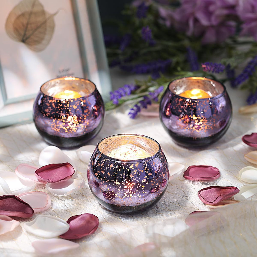 LETINE Purple Mercury Glass Votive Candle Holders - Set of 36 | Elegant Gold ...