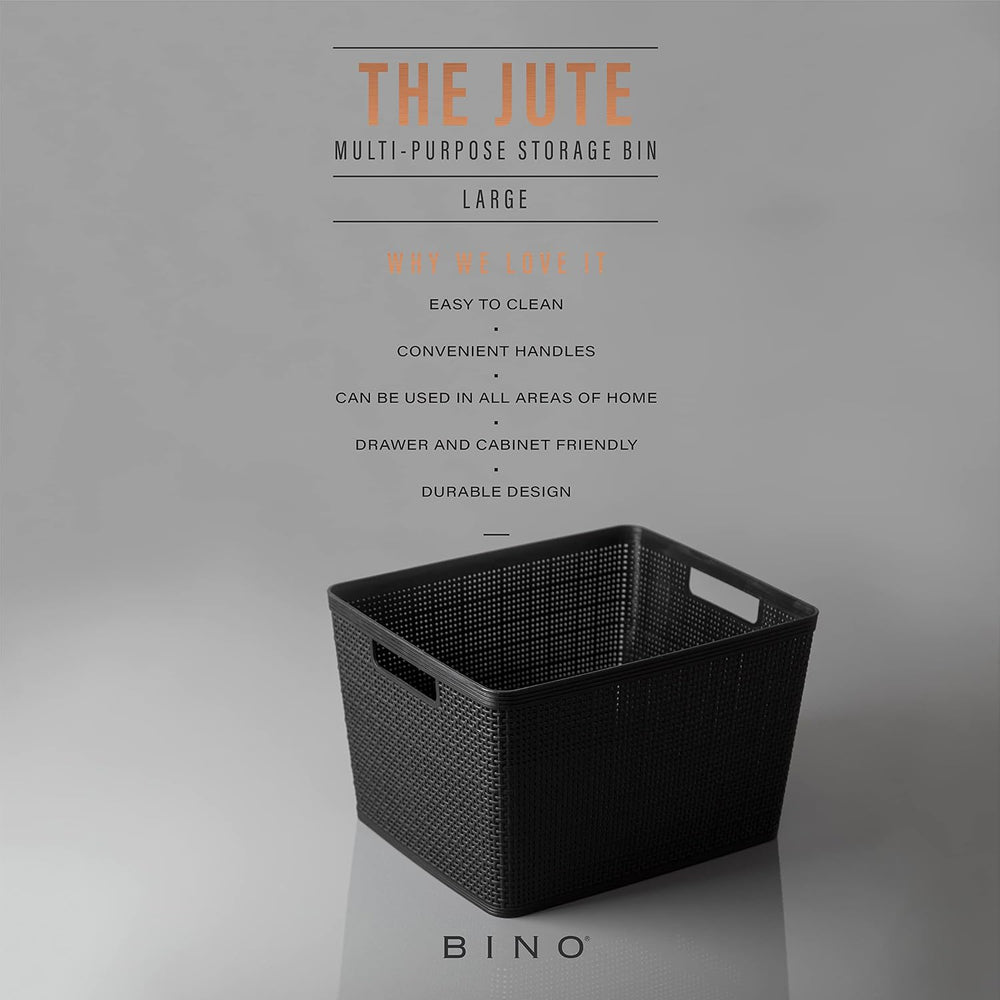 BINO | Woven Plastic Basket | Large (Black), 3-Pack | THE JUTE COLLECTION | H...