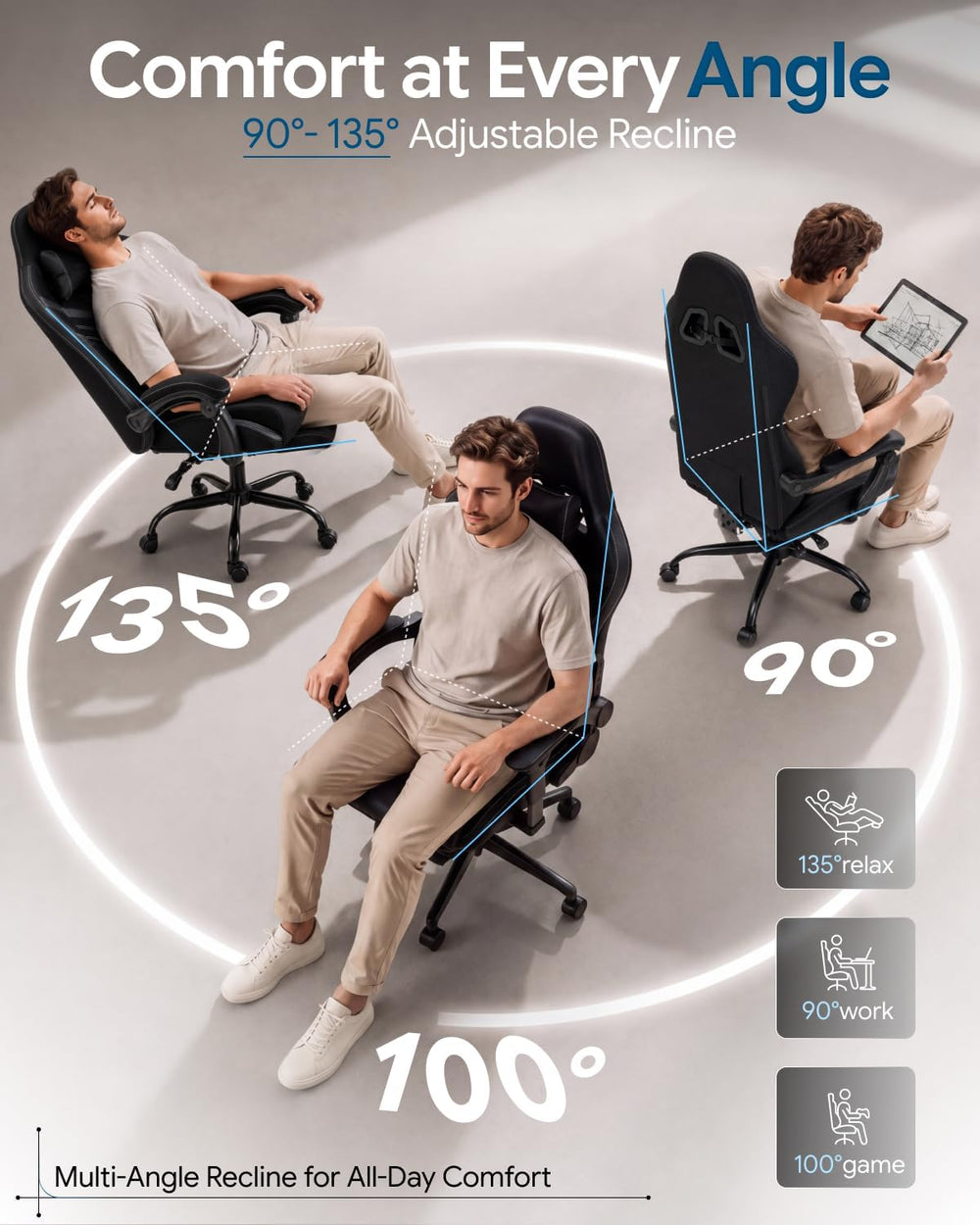 Ergonomic Gaming Chair with Footrest for Adults, Leather Mesh