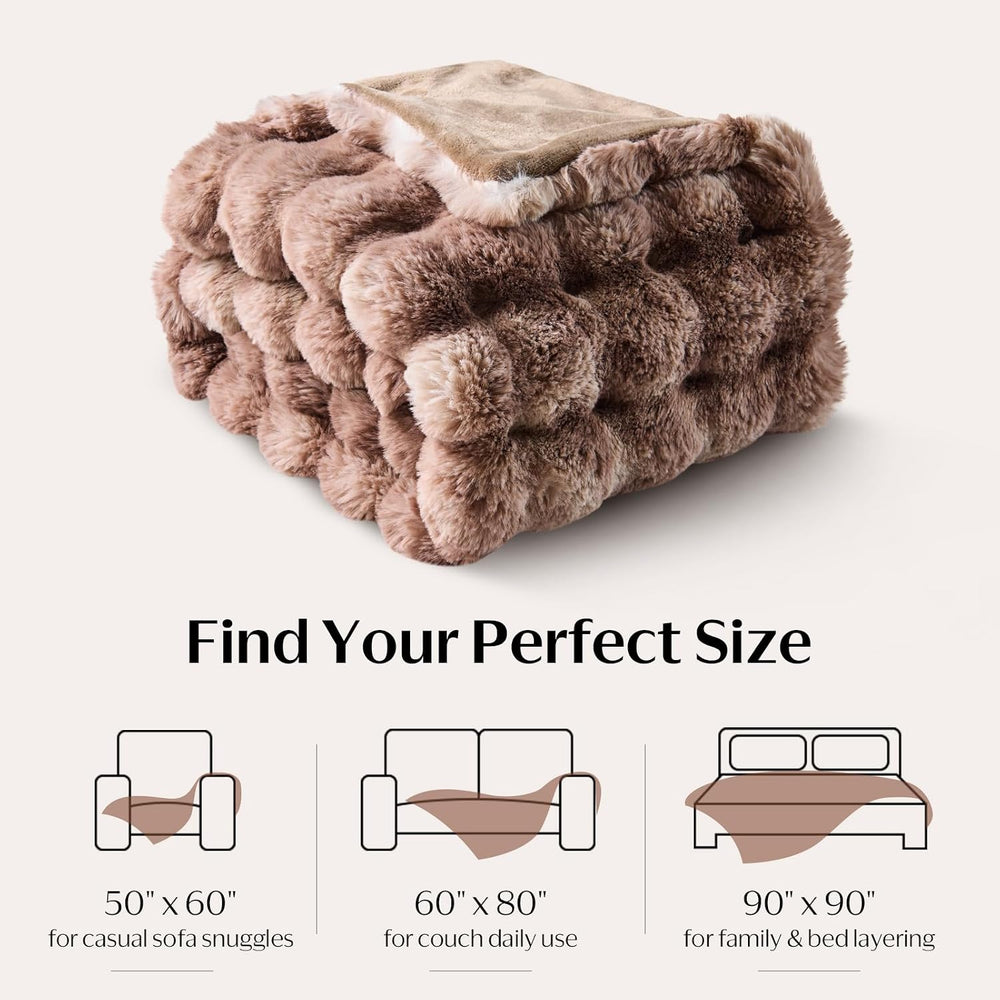 DOWNCOOL Faux Fur Throw Blanket, Plush Bubble Blanket 50"x60" Tie-d...