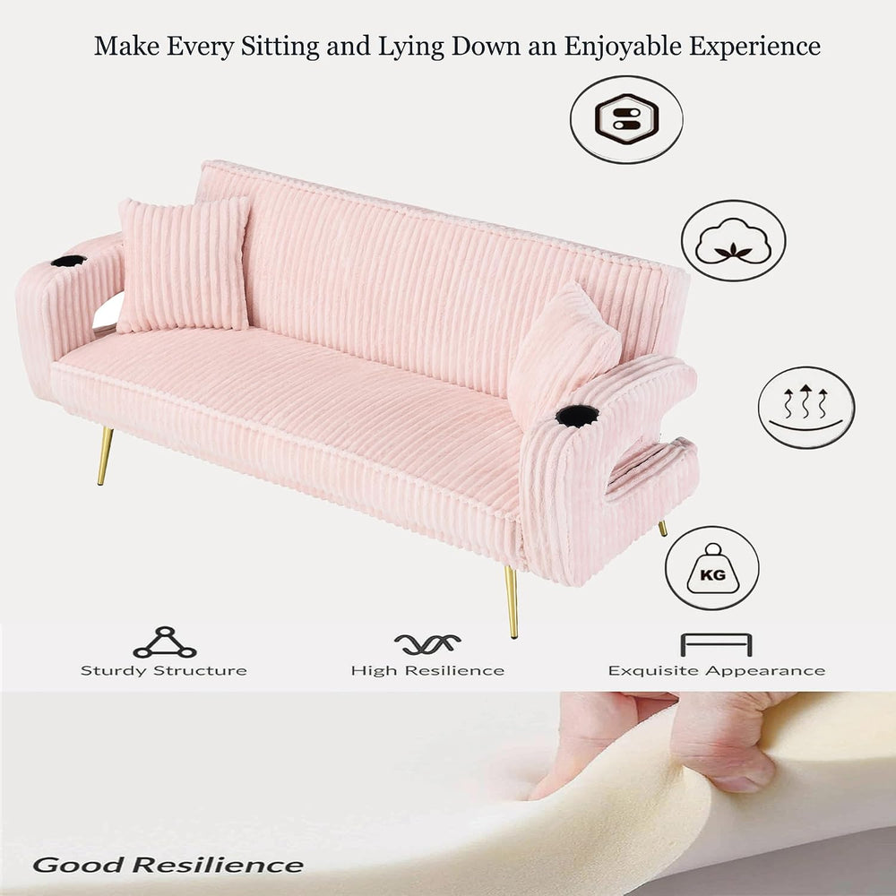 74" Modern Corduroy Sofa Bed Futon,Convertible Sleeper Bed Couch with Du...
