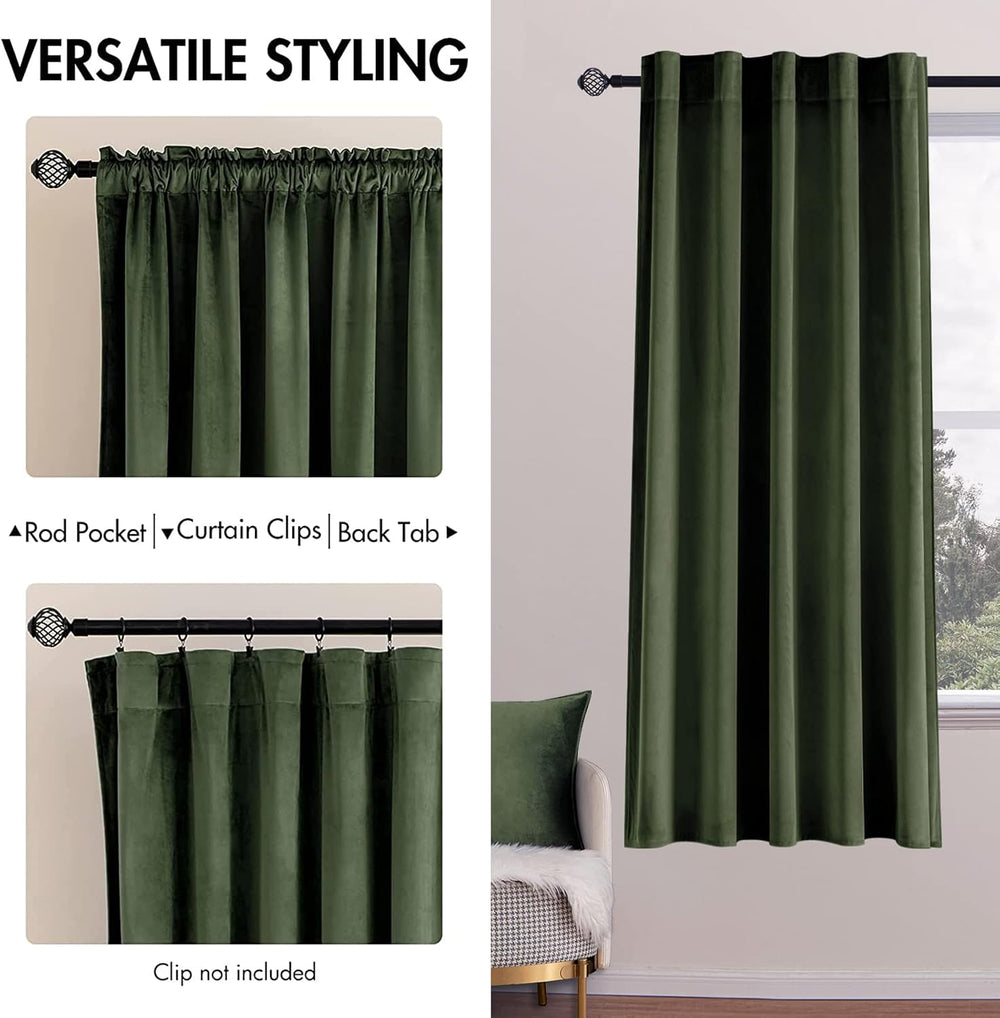 MIULEE Velvet Curtains 52x63 inches 2 Panels Olive Green Blackout Curtains