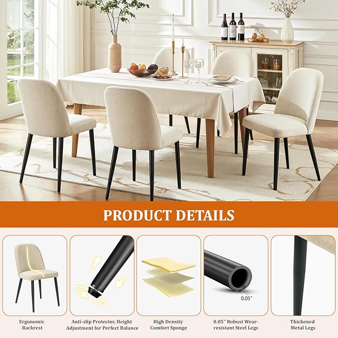 Upholstered Dining Chairs Set of 8 Modern Kitchen Chairs Chenille Fabric Dini...