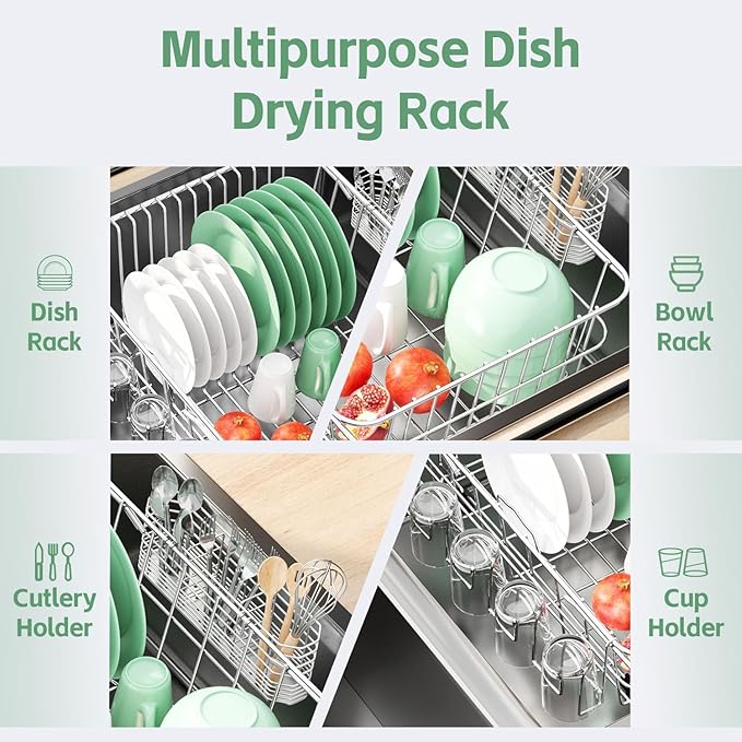 Fanbsy Dish Drying Rack in Sink, Extendable Stainless Steel Dish Drainers