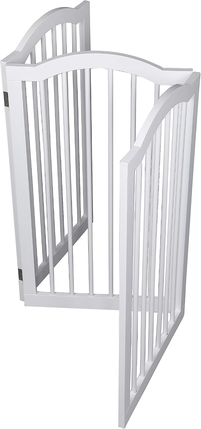 INTERNET'S BEST Arched Top Dog Gate | 3 Panel, 36" H Wooden Pet Barr...
