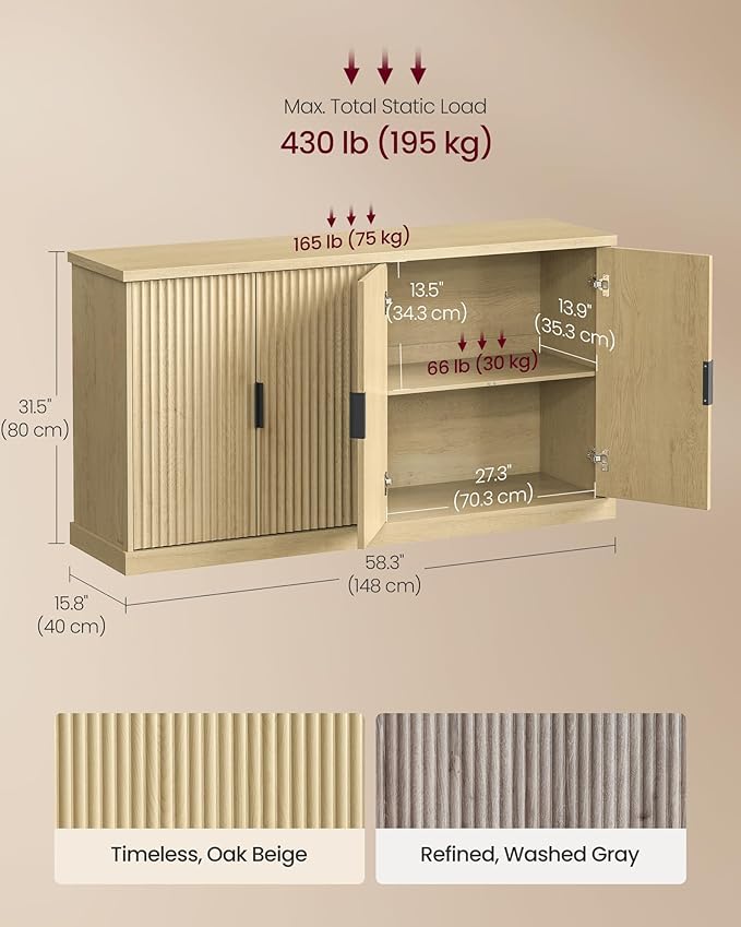 VASAGLE MAXE Collection - Buffet Cabinet, Console Cabinet, Sideboard with Adj...