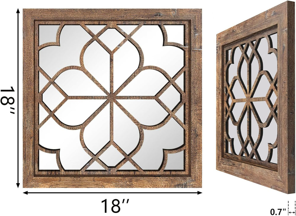 Set of 2 18 Inch Large Square Maroon Window Pane Wall Mirrors, Shatterproof R...