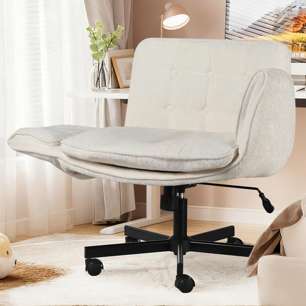 Criss Cross Chair with Wheels & Arms, Chenille Cross Legged Office Chair ...
